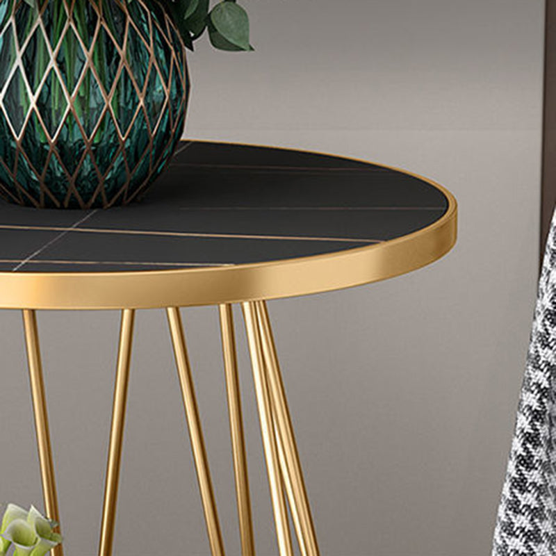 Modern Round Side Table 24.4-inch Gold/Black Metal Frame End Table