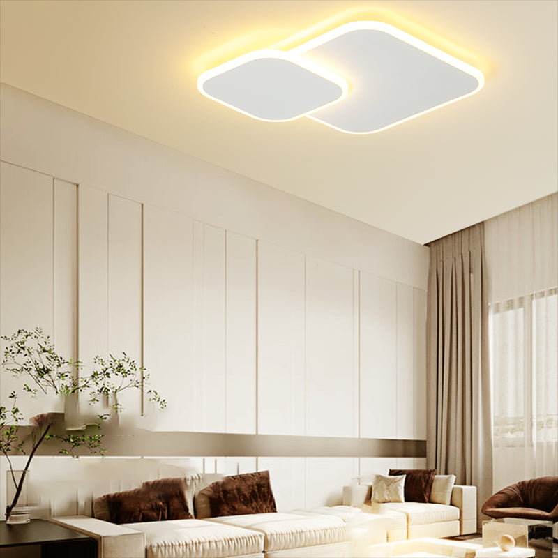 Square Ceiling Fixtures Modern Style Metal 2 Light Ceiling Mounted Lights in White