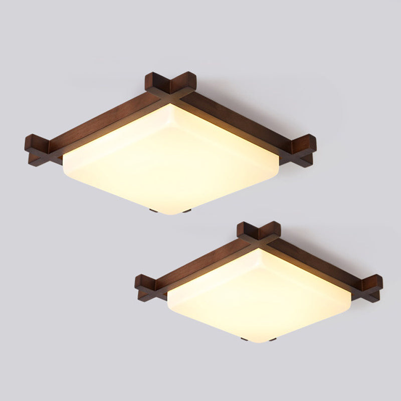 1 Light Square Ceiling Lamp Modern Style Wood Ceiling Lighting for Living Room