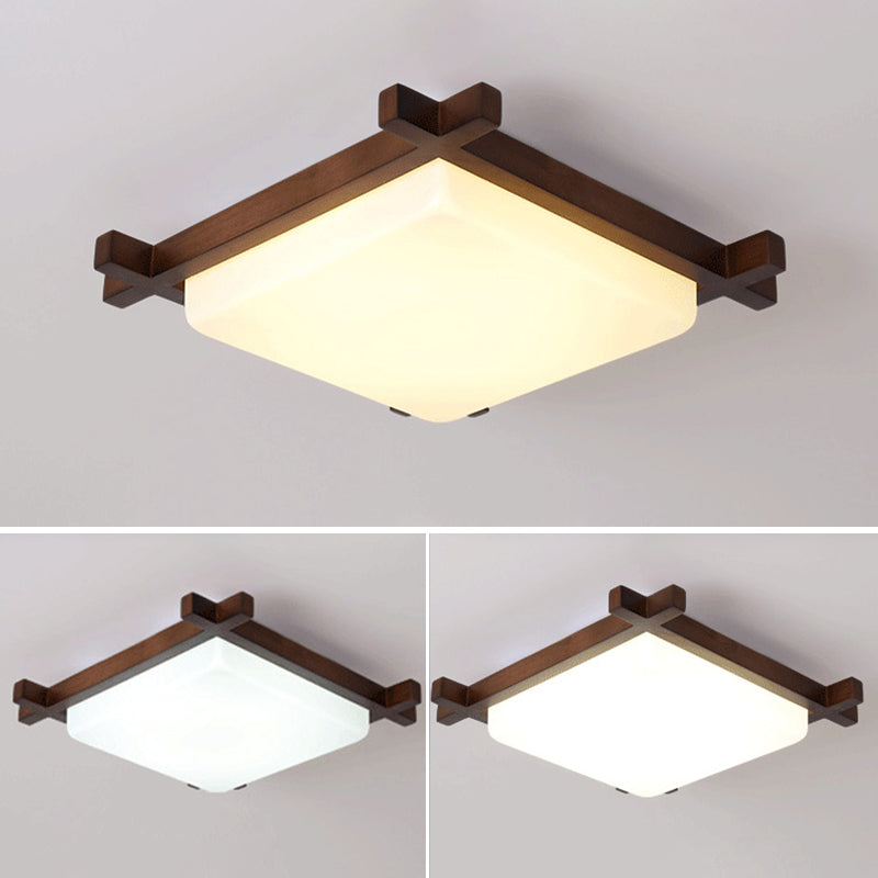 1 Light Square Ceiling Lamp Modern Style Wood Ceiling Lighting for Living Room