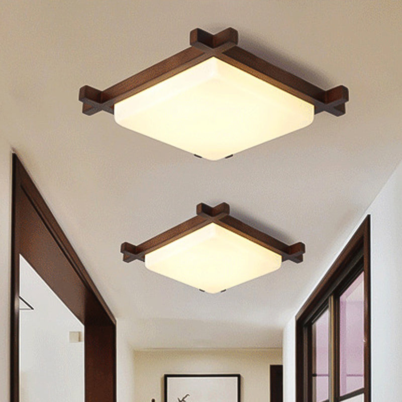 1 Light Square Ceiling Lamp Modern Style Wood Ceiling Lighting for Living Room