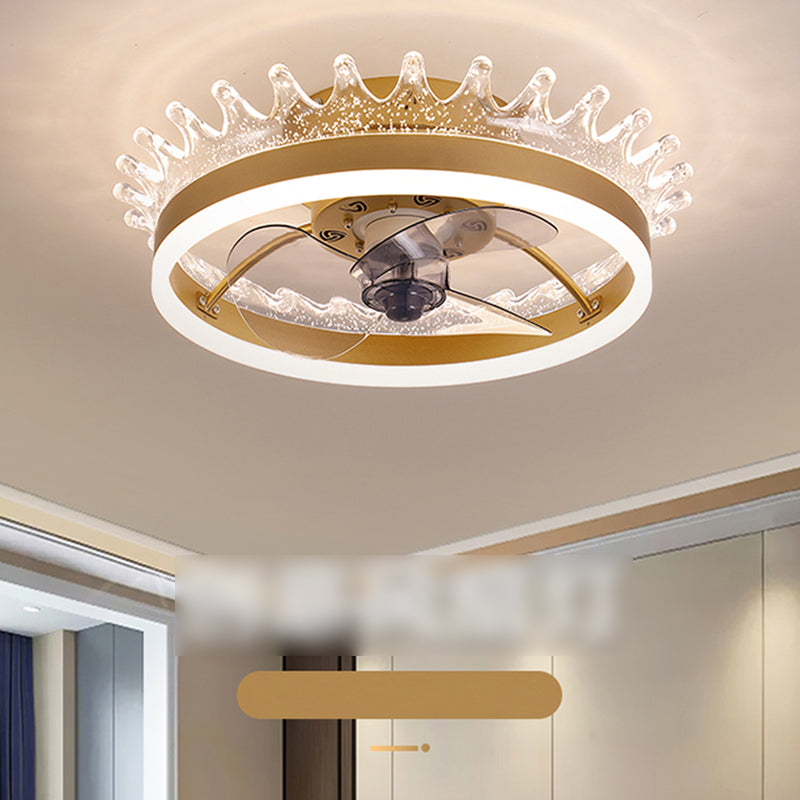 Kids Style Round Ceiling Fan Lamp Metal 1 Light Ceiling Fan Lighting for Bedroom