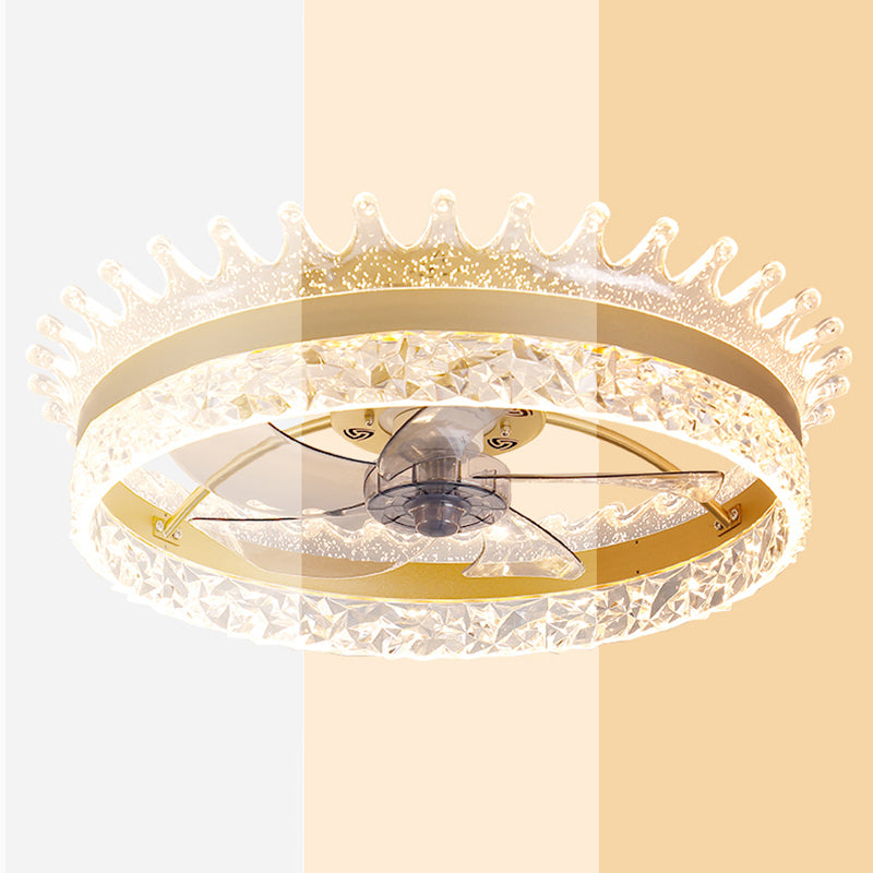 Kids Style Round Ceiling Fan Lamp Metal 1 Light Ceiling Fan Lighting for Bedroom