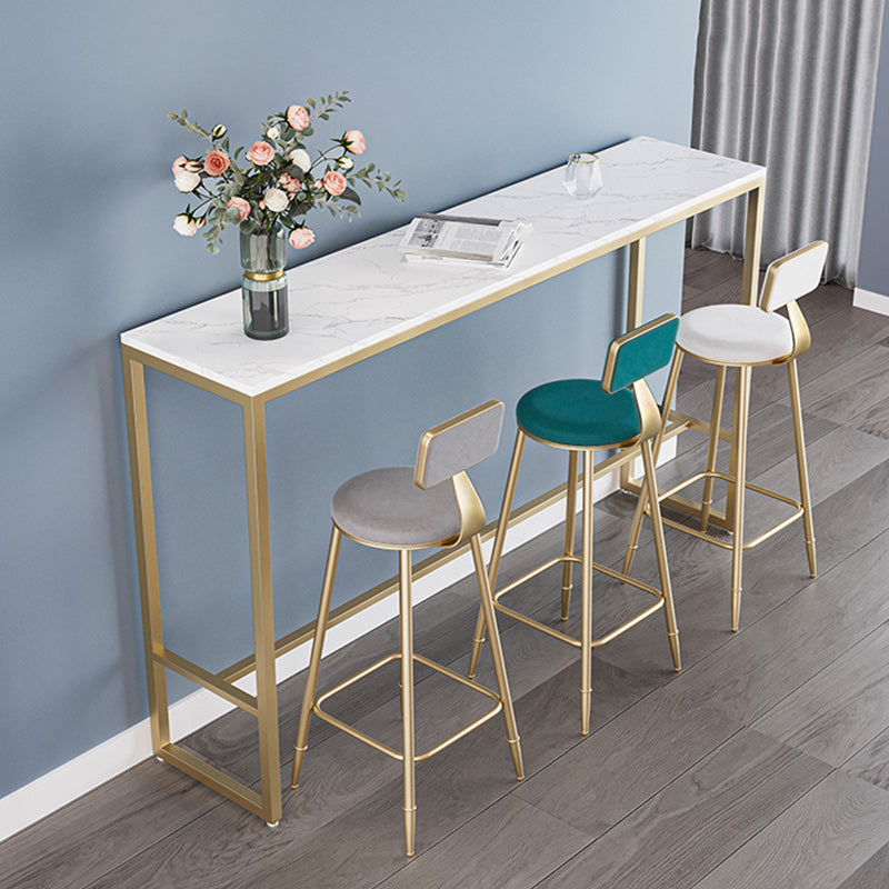 Stone Bar Dining Table Glam Style Rectangle Bar Table with Trestle for Dessert Shop