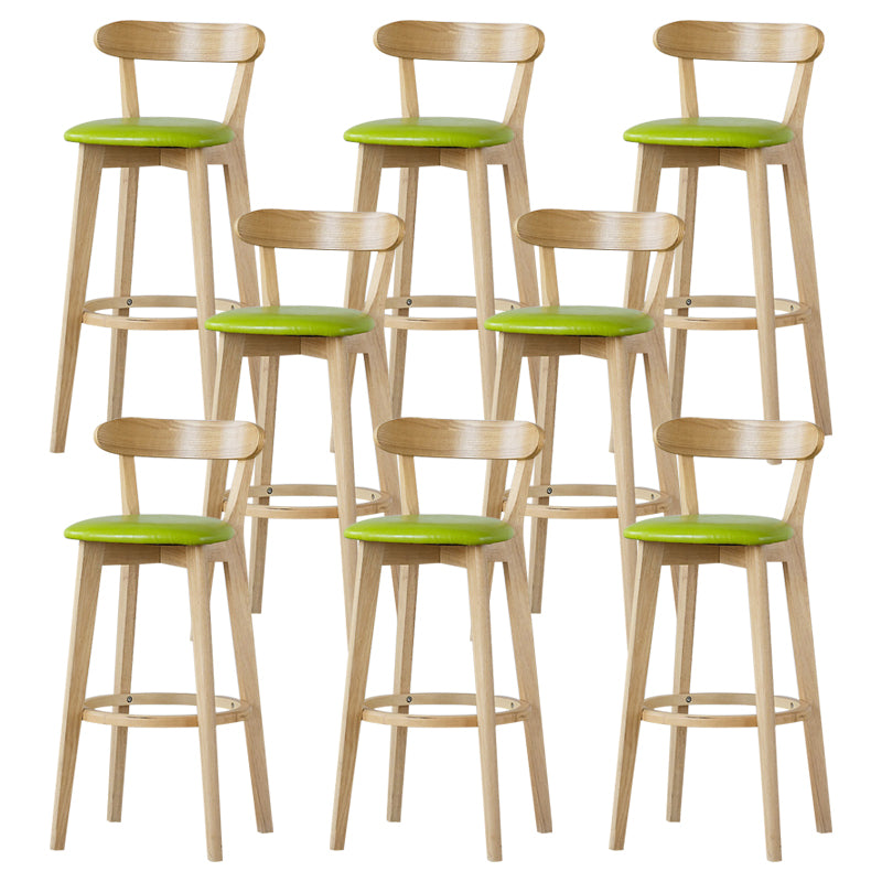 Scandinavian Rubberwood Low Back Barstool Milk Tea Shop Upholstered Stool