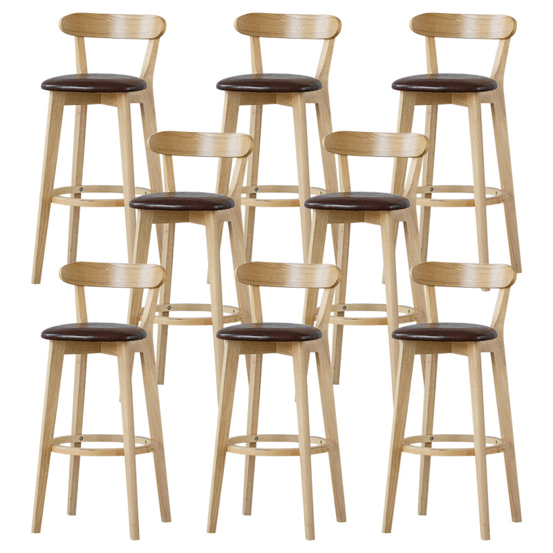 Scandinavian Rubberwood Low Back Barstool Milk Tea Shop Upholstered Stool