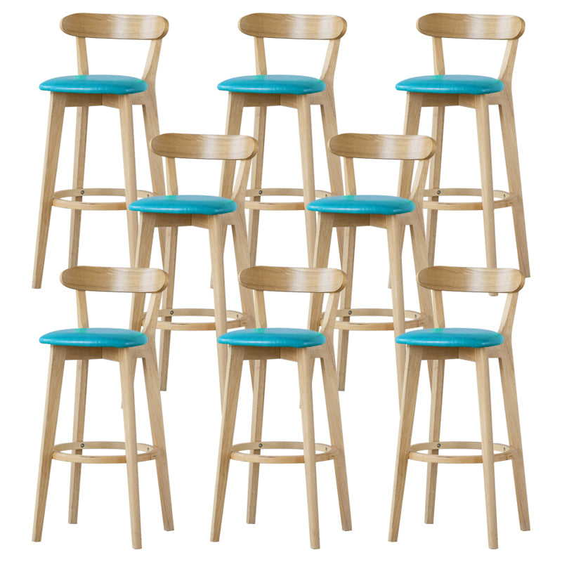Scandinavian Rubberwood Low Back Barstool Milk Tea Shop Upholstered Stool