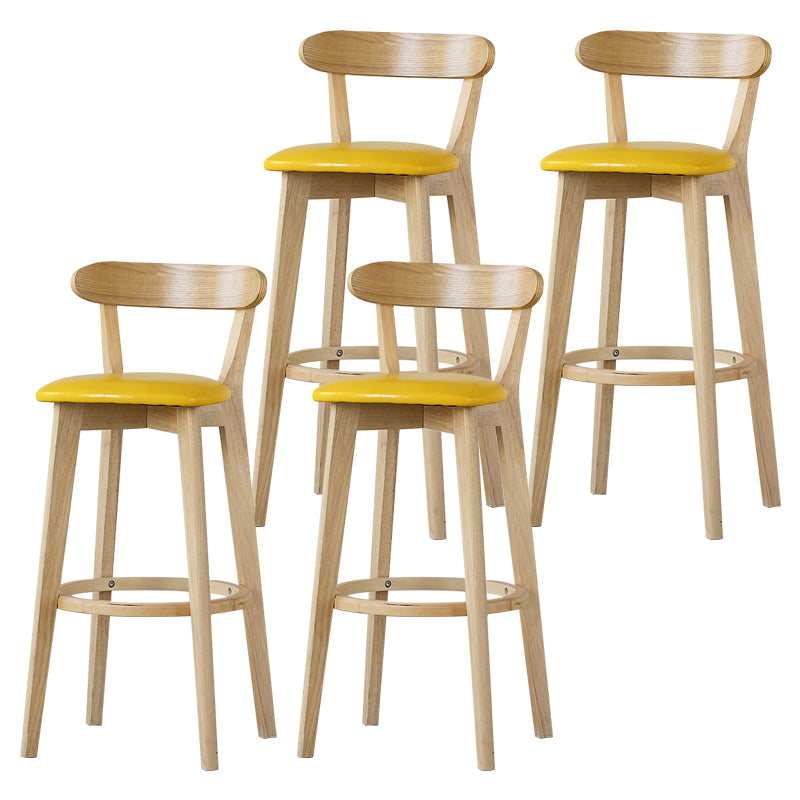Scandinavian Rubberwood Low Back Barstool Milk Tea Shop Upholstered Stool