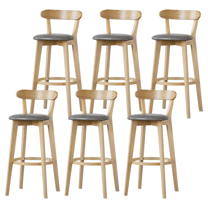 Scandinavian Rubberwood Low Back Barstool Milk Tea Shop Upholstered Stool