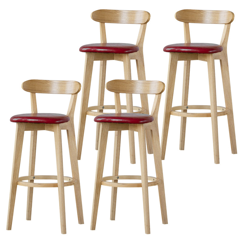 Scandinavian Rubberwood Low Back Barstool Milk Tea Shop Upholstered Stool