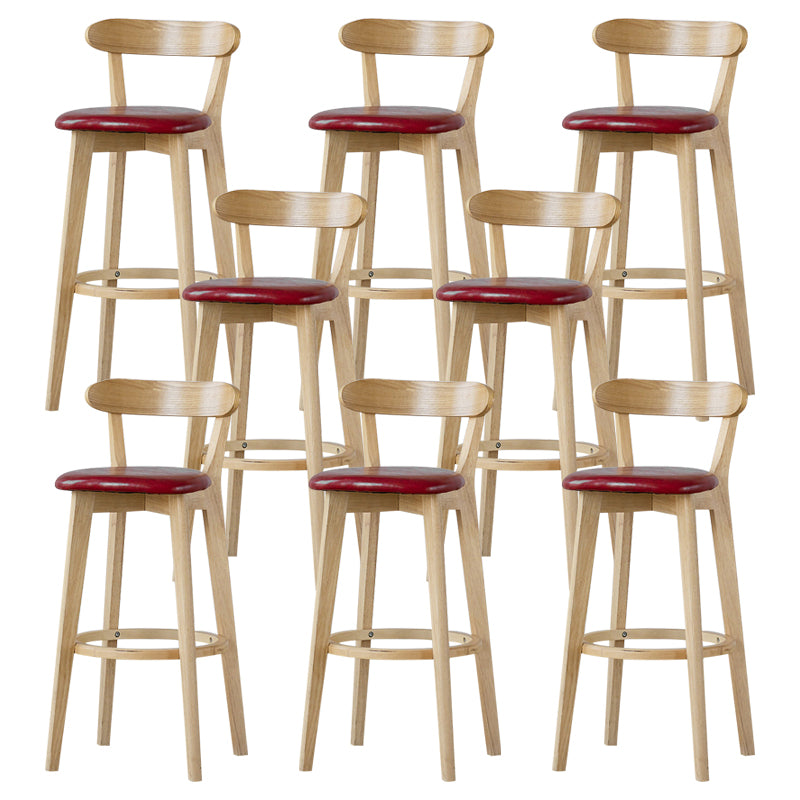 Scandinavian Rubberwood Low Back Barstool Milk Tea Shop Upholstered Stool