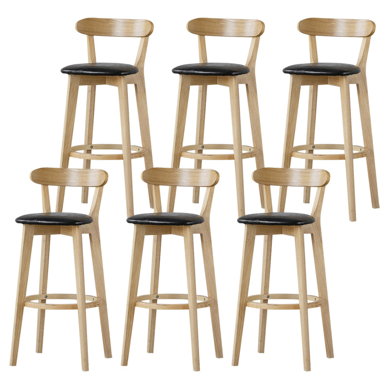 Scandinavian Rubberwood Low Back Barstool Milk Tea Shop Upholstered Stool