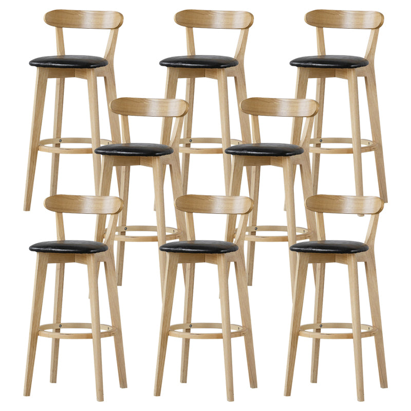 Scandinavian Rubberwood Low Back Barstool Milk Tea Shop Upholstered Stool