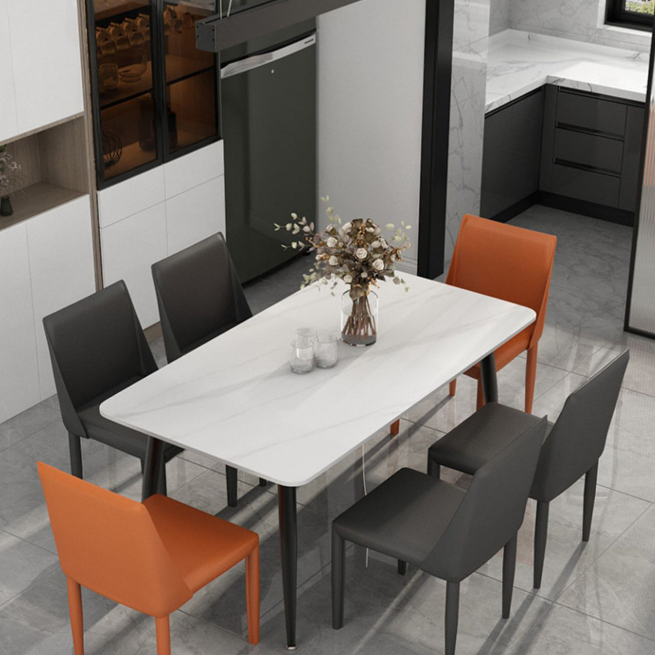 Modern Rectangle Stone Table Standard Height Dining Table with 4 Legs
