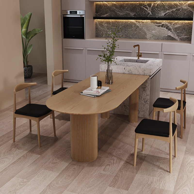 Contemporary Wood Top Oval Dinette Table Wood Pedestal Dining Table