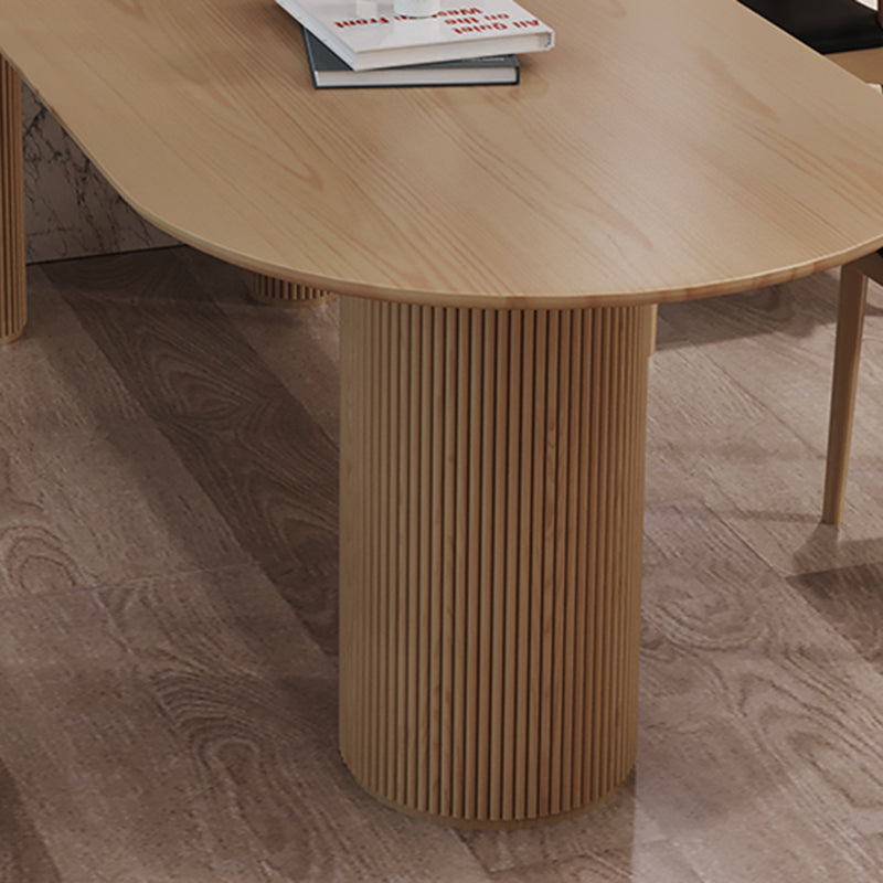 Contemporary Wood Top Oval Dinette Table Wood Pedestal Dining Table