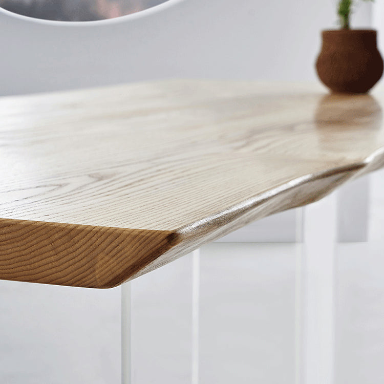 Natural Ash Wood Dining Table Rectangle Clear Acrylic Double Pedestal Table