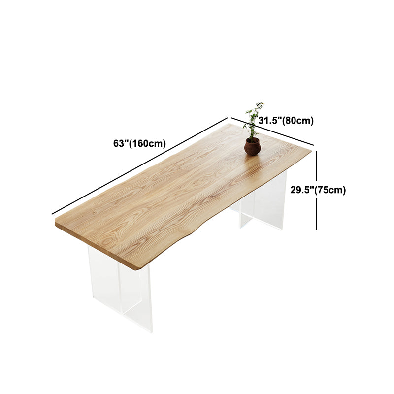 Natural Ash Wood Dining Table Rectangle Clear Acrylic Double Pedestal Table