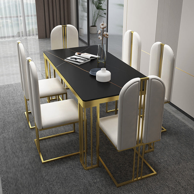 Glam Style Stone Top Dinette Table Gold Base Dining Table for Living Room