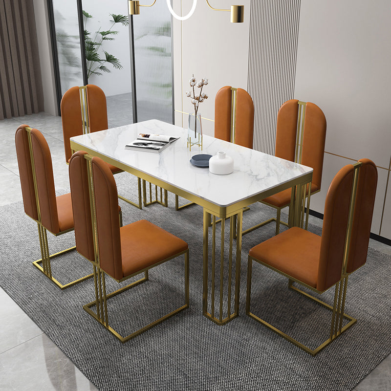 Glam Style Stone Top Dinette Table Gold Base Dining Table for Living Room