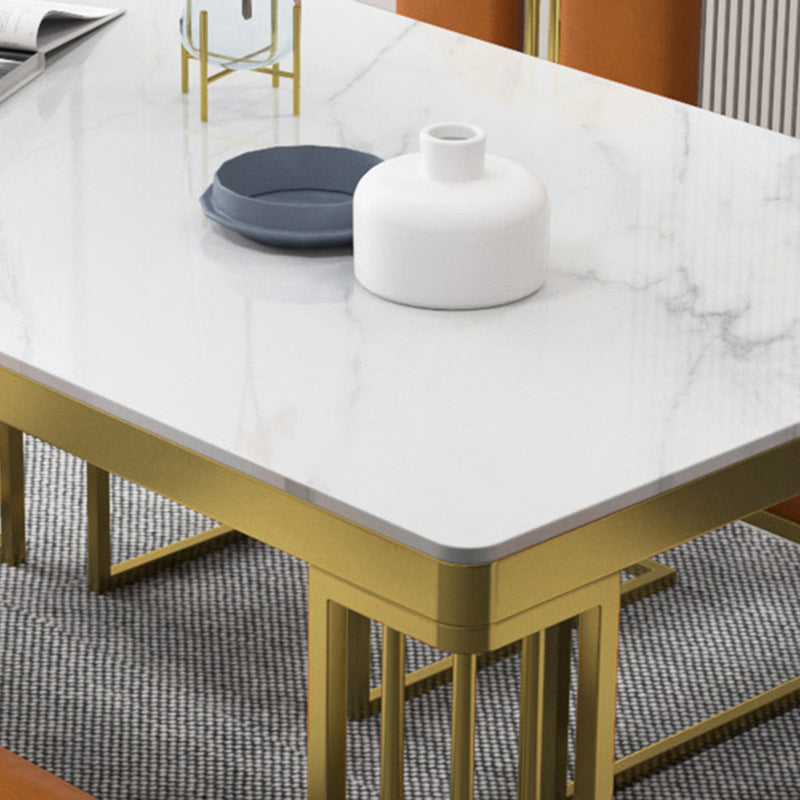 Glam Style Stone Top Dinette Table Gold Base Dining Table for Living Room