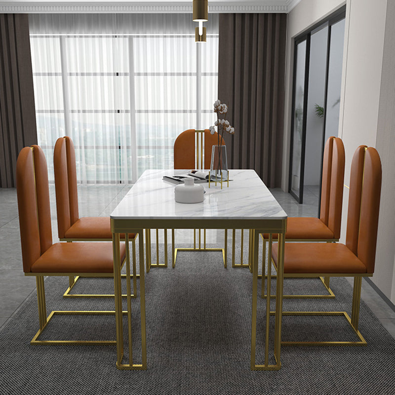 Glam Style Stone Top Dinette Table Gold Base Dining Table for Living Room