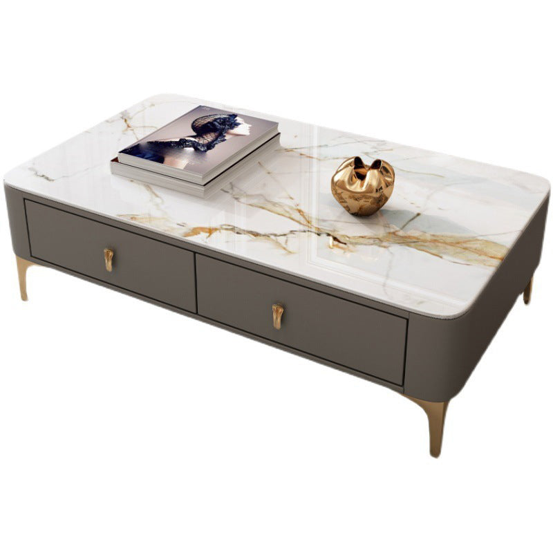 Modern Rectangular Stone Coffee Cocktail Table with Drawers, 47.2" W x 23.6" D x 15.7" H