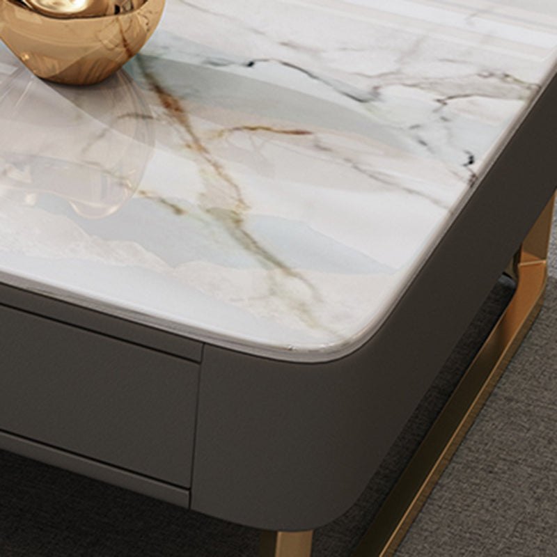 Modern Rectangular Stone Coffee Cocktail Table with Drawers, 47.2" W x 23.6" D x 15.7" H