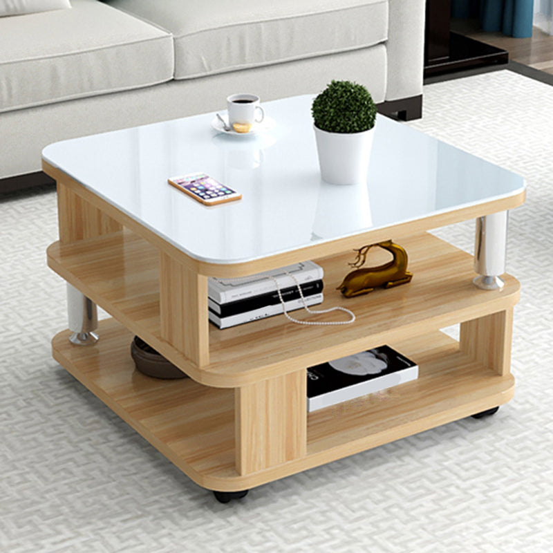 Nordic Glass Top Coffee Table Square Cocktail Table with Caster