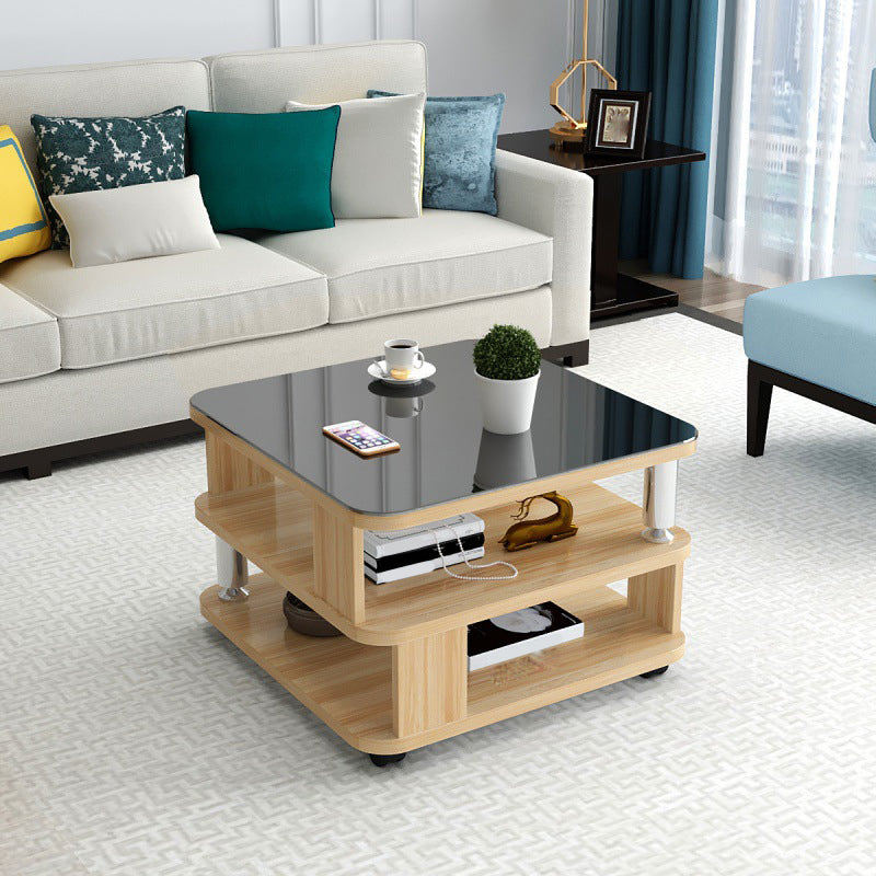 Nordic Glass Top Coffee Table Square Cocktail Table with Caster
