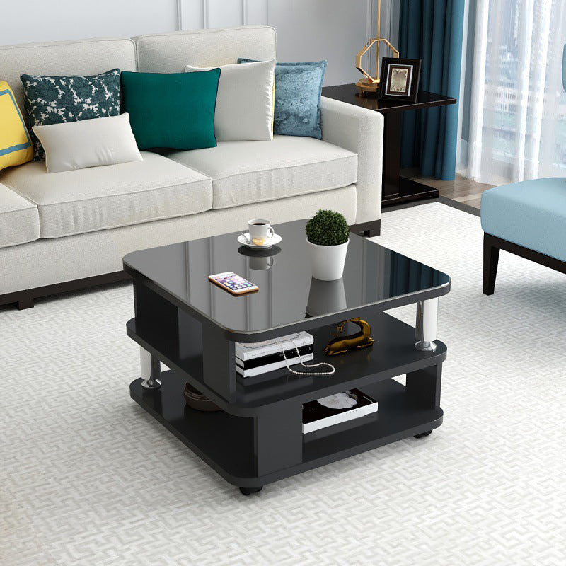 Nordic Glass Top Coffee Table Square Cocktail Table with Caster