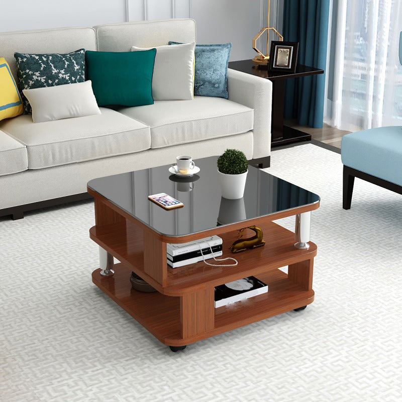 Nordic Glass Top Coffee Table Square Cocktail Table with Caster