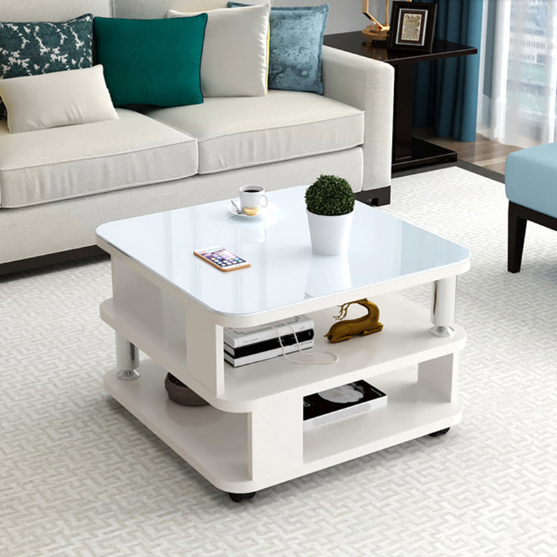 Nordic Glass Top Coffee Table Square Cocktail Table with Caster