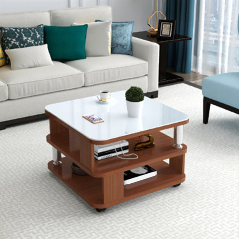 Nordic Glass Top Coffee Table Square Cocktail Table with Caster