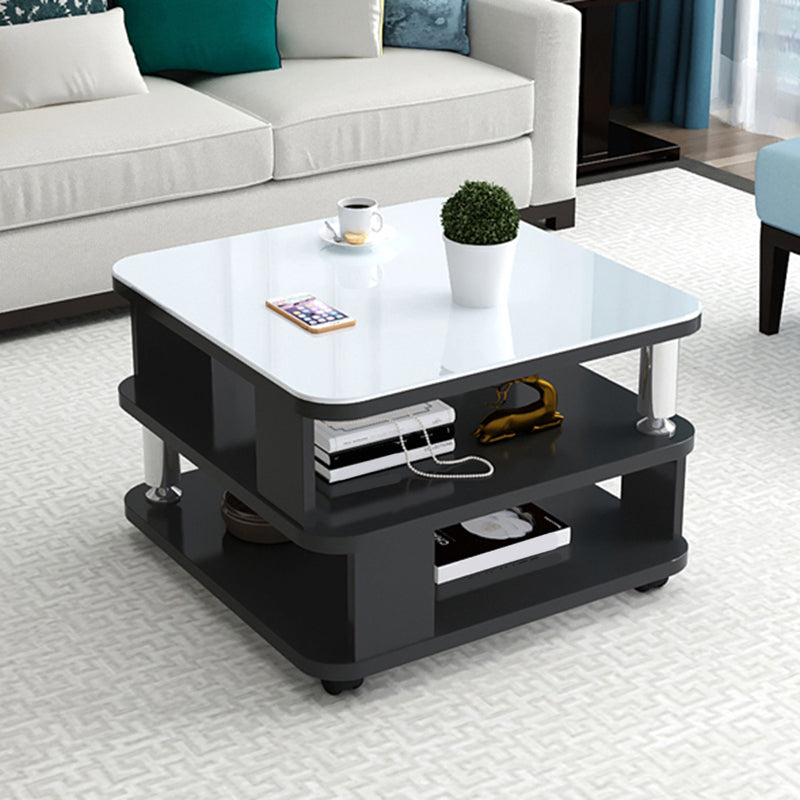 Nordic Glass Top Coffee Table Square Cocktail Table with Caster