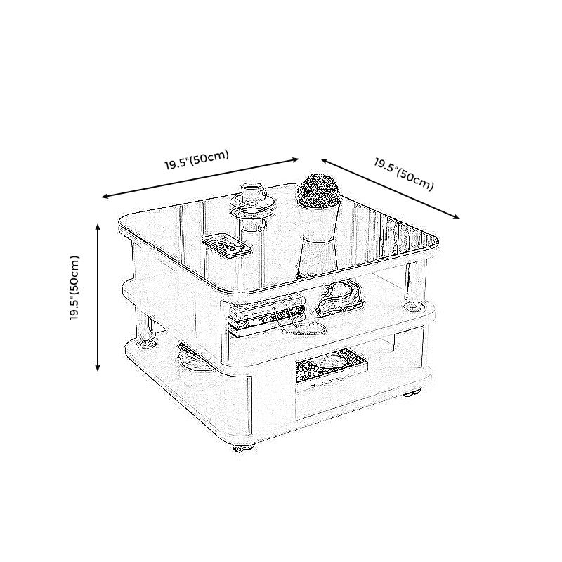 Nordic Glass Top Coffee Table Square Cocktail Table with Caster
