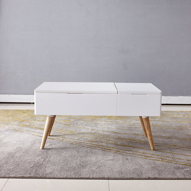 Retangular Natural Wood 4 Legs Coffee Table 1 Single Modern Cocktail Table with Drawers