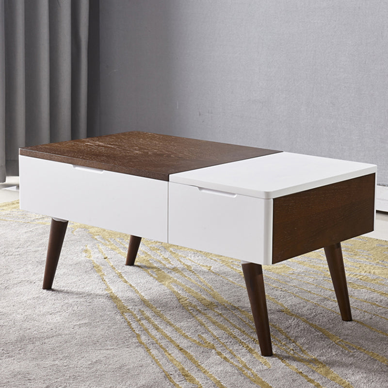 Retangular Natural Wood 4 Legs Coffee Table 1 Single Modern Cocktail Table with Drawers