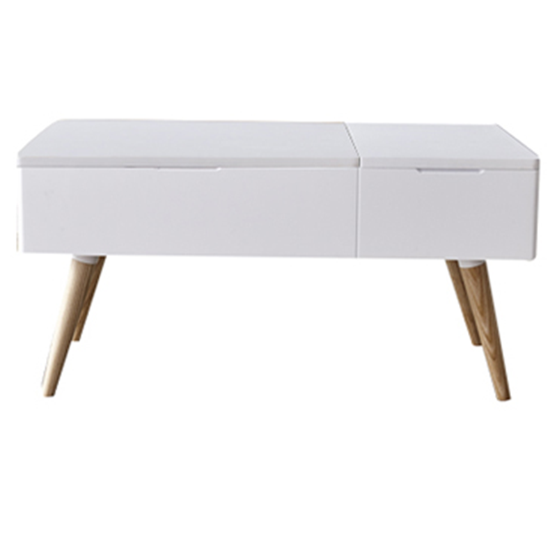 Retangular Natural Wood 4 Legs Coffee Table 1 Single Modern Cocktail Table with Drawers