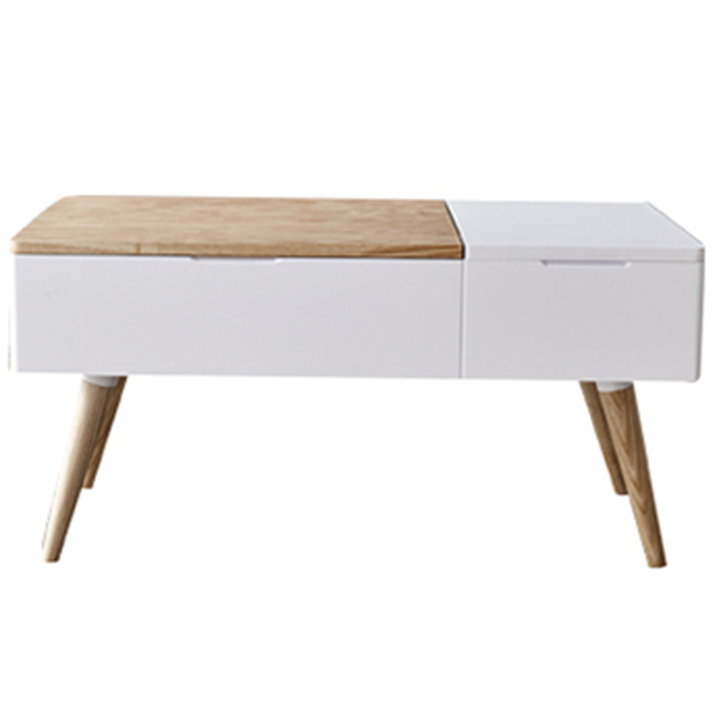 Retangular Natural Wood 4 Legs Coffee Table 1 Single Modern Cocktail Table with Drawers