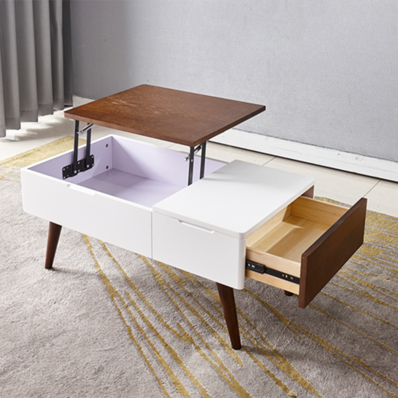 Retangular Natural Wood 4 Legs Coffee Table 1 Single Modern Cocktail Table with Drawers