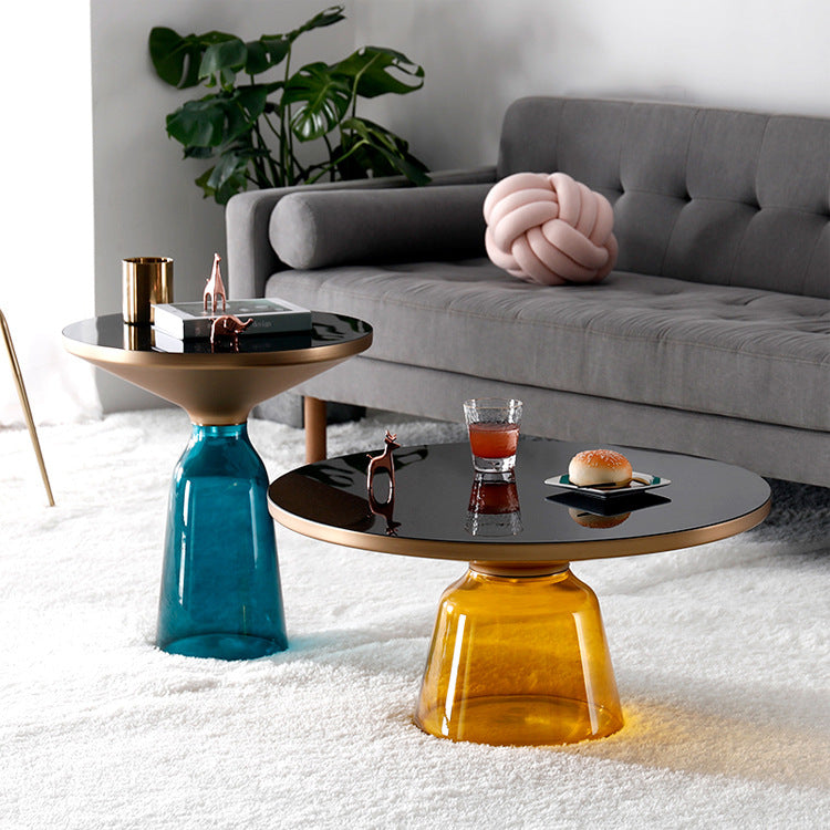 Modernism Pedestal 1 Single Coffee Table Round Glass Cocktail Table