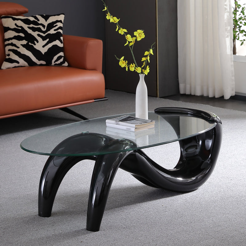 Abstract Coffee Table Contemporary Glass 15.7" Cocktail Table
