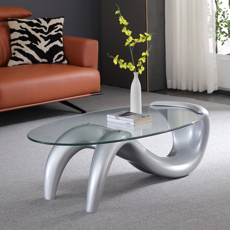 Abstract Coffee Table Contemporary Glass 15.7" Cocktail Table