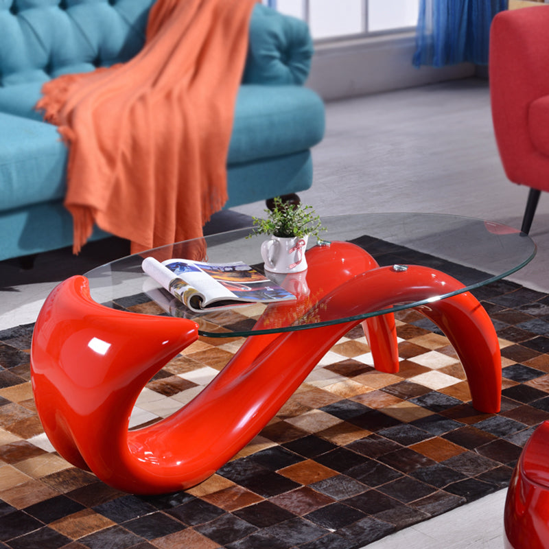 Abstract Coffee Table Contemporary Glass 15.7" Cocktail Table