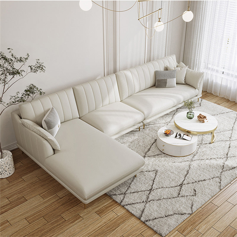 Pillow Top Arm Removable Cushions Sectional Sofa with Chaise in Beige