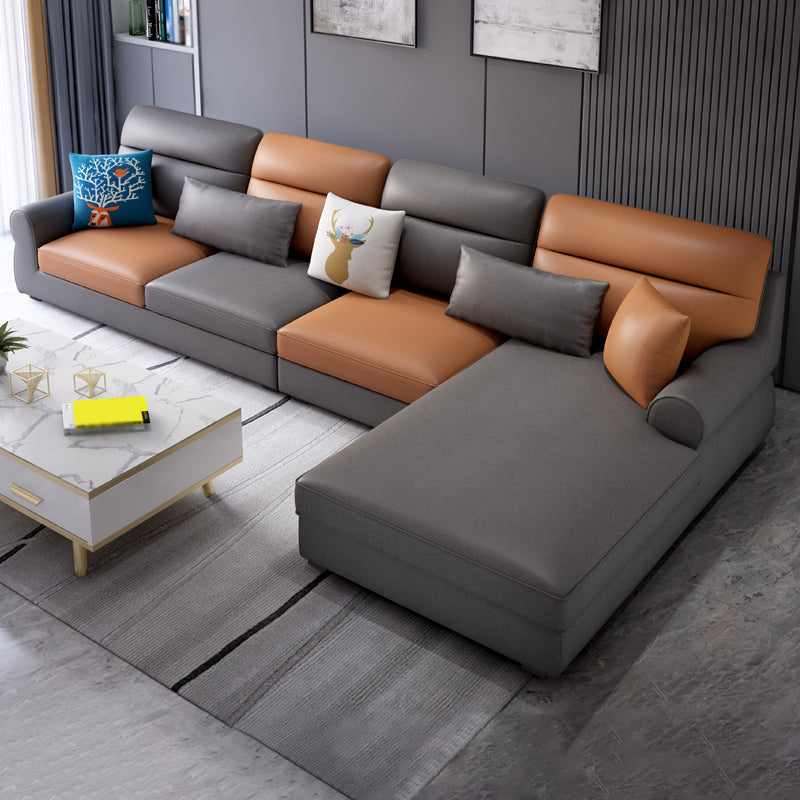L-Shape Rolled Arm Pillowed Back Cushions Sectional Sofa with Chaise