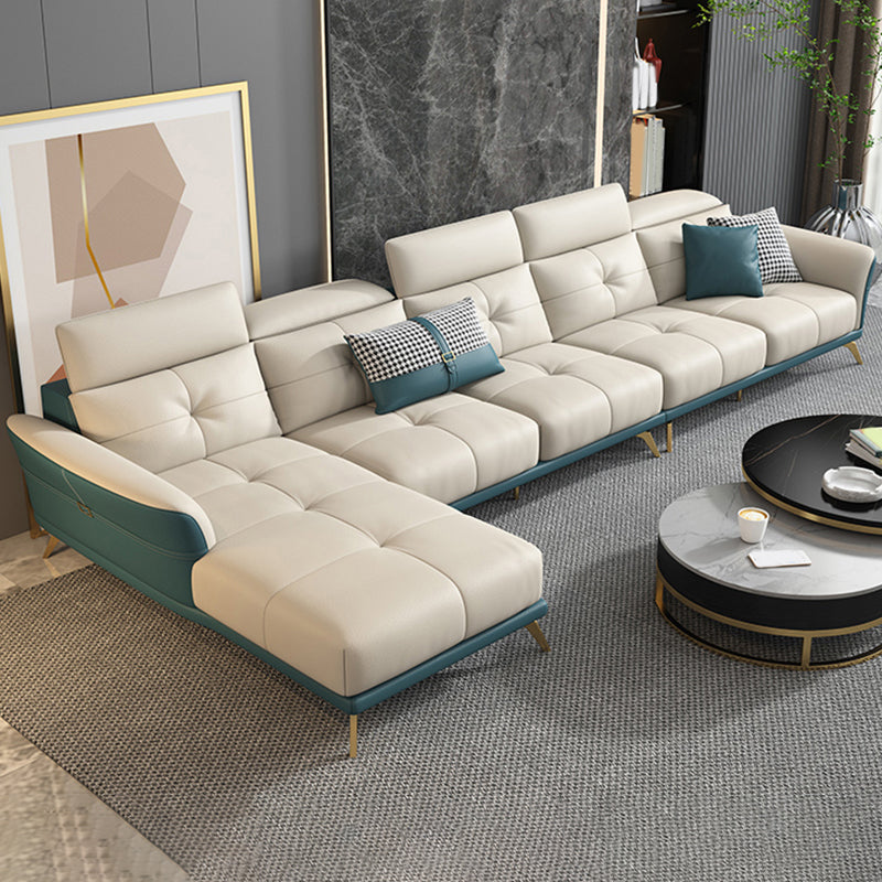 Tuxedo Arm Sectional Sofa 35.43"High Genuine Leather Tufted Split-Back Sofa