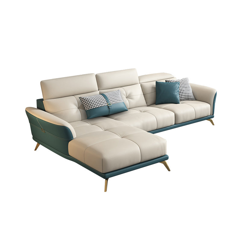 Tuxedo Arm Sectional Sofa 35.43"High Genuine Leather Tufted Split-Back Sofa