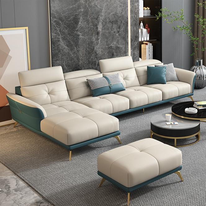 Tuxedo Arm Sectional Sofa 35.43"High Genuine Leather Tufted Split-Back Sofa